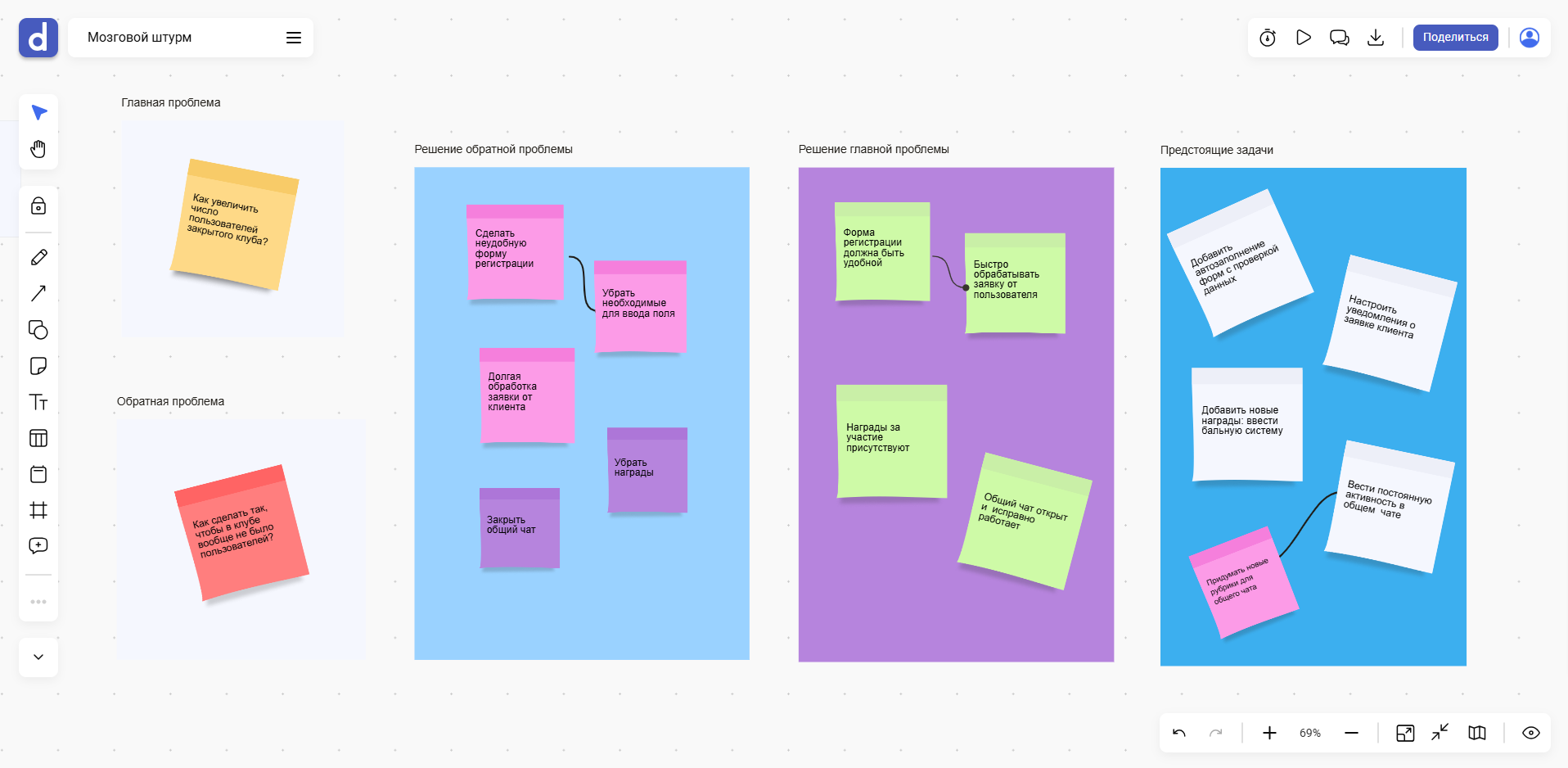 Картинка. Интерфейс доски со стикерами